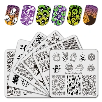 

6Pcs Christmas & Halloween Skull Theme Nail Art Stamping Plates Nail Art Design Manicure Tool