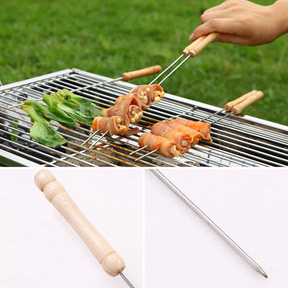 

10 pcs/set Roast Stick Large Flat Plate of Stainless Steel Flattened Meat String Signed for Outdoor Picnic BBQ Barbecue Skewer