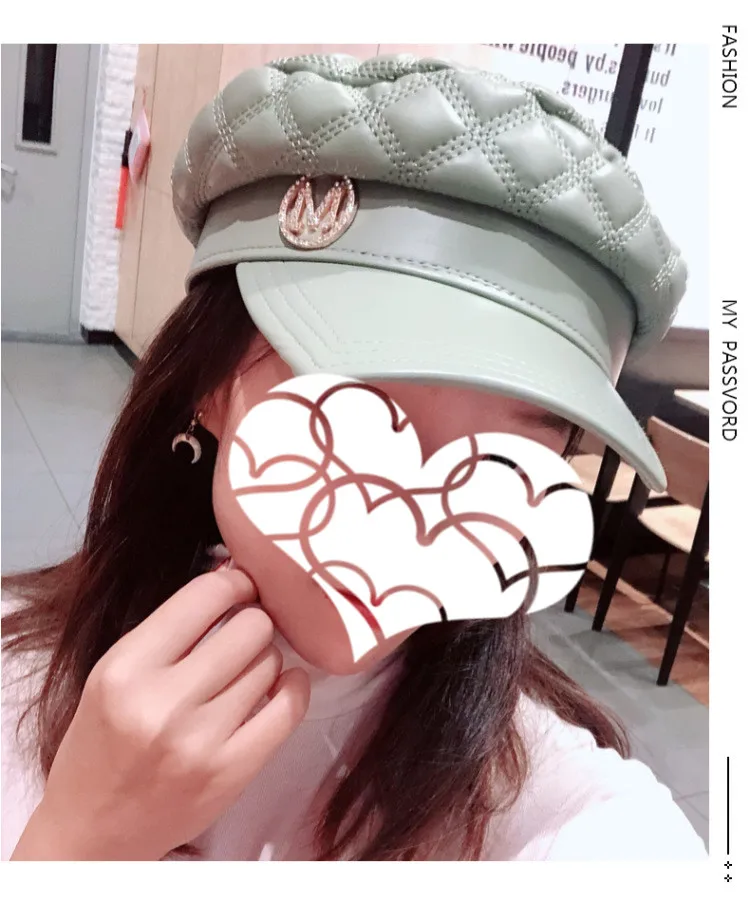 01911-юаней pu искусственная кожа Мода решетки высшего качества леди обслуживание кепки женские Козырьки Шляпы