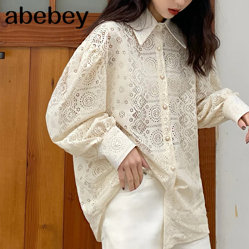 Блузка женская кружевная с цветочным принтом белый топ в стиле бохо длинным