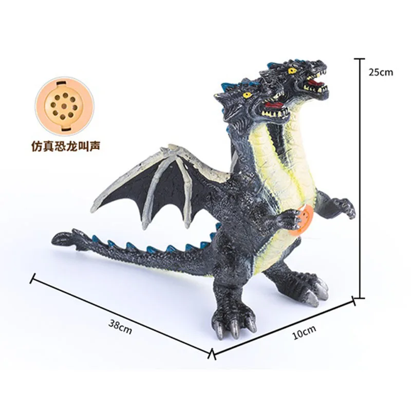 

38cm Soft Silcone Double Dragon with Voice Model Dinosaur Model Ornaments Children Gift Vinyl Dinosaur Toy
