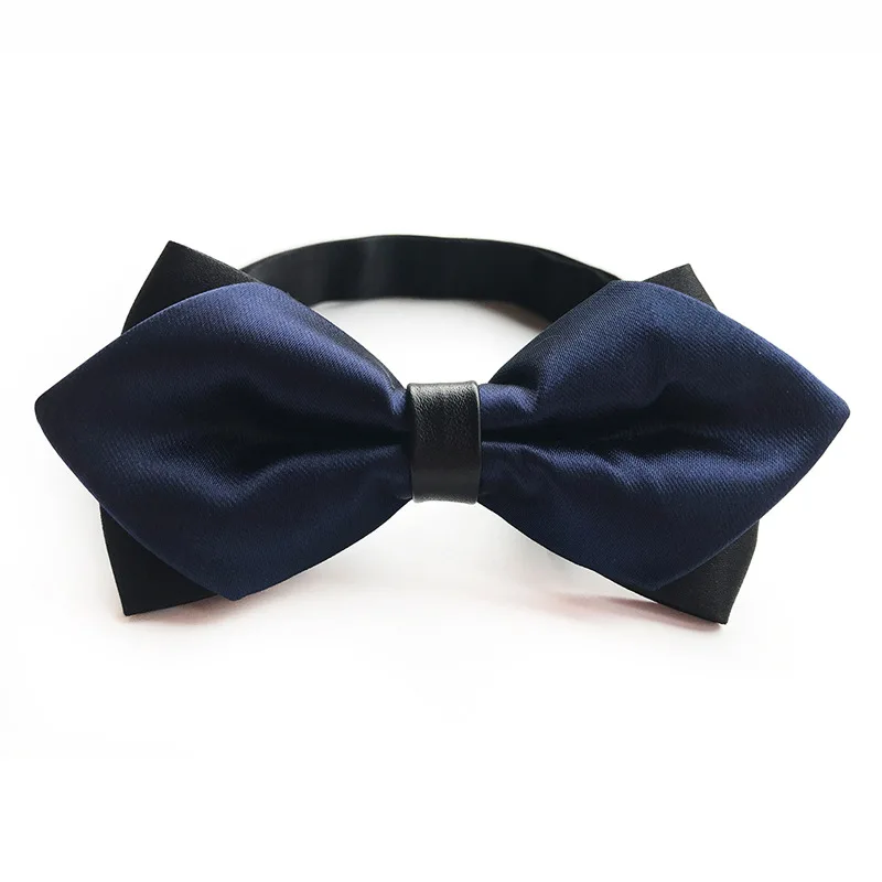 Темно синий галстук бабочка в черный горошек Свадебный для мальчиков и девочек