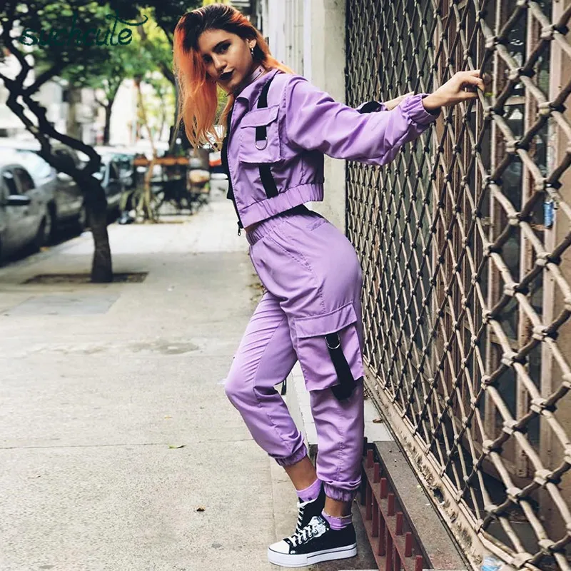 

SUCHCUTE Tracksuit For Women 2019 Autumn Winter Women's Suit Two Piece Set Female Jacket Club Outfits Casual High Waist Pants