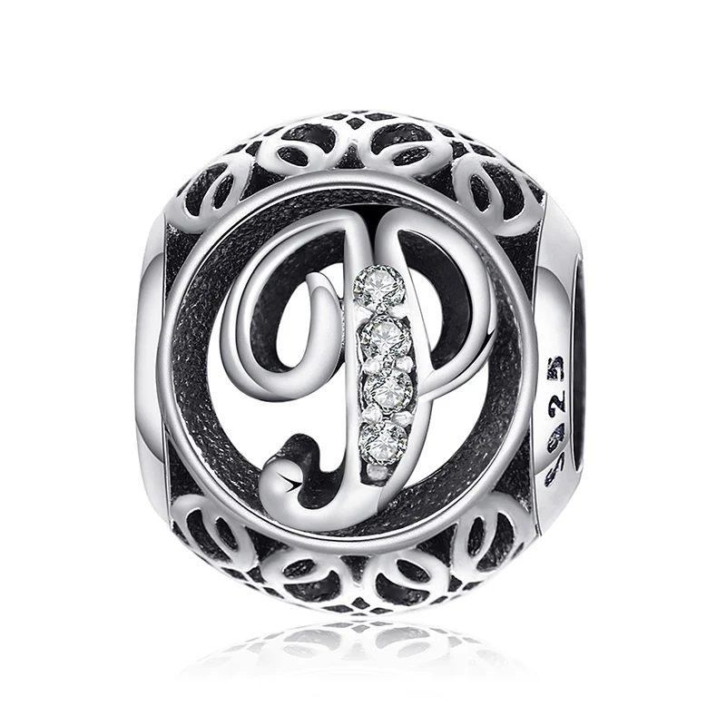 P JewelryPalace Винтаж письмо A-R кубического циркония Aucthentic стерлингового серебра 925 Шарм браслет DIY ювелирных подарки для нее - Окраска металла: P