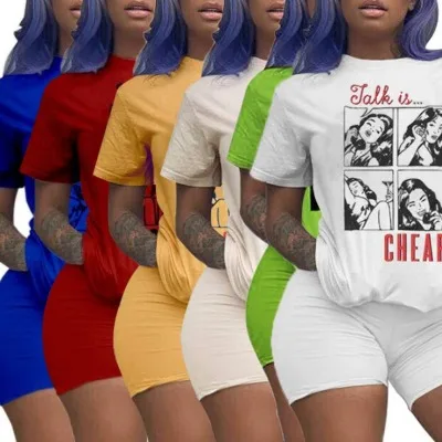 

2019 hot selling Summer Print Set Connector Trend Print Short Sleeve Shorts two suit for lady