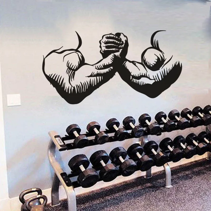 Strong Muscle Man Wall Vinyl Stickers Muscles Building Hands Decal Gym Studio Decor Wallpaper Teamwork Adhesive Murals | Дом и сад
