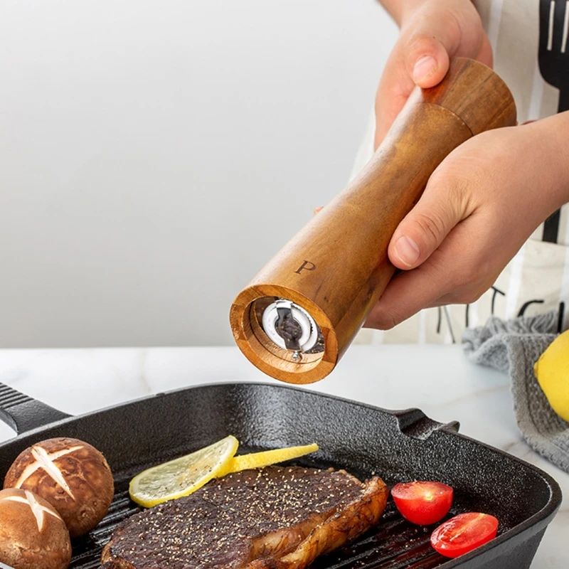 Acacia Wood Salt And Pepper Grinder Set Manual Pepper Grinder Mill with Spoon Salt Shaker for BBQ