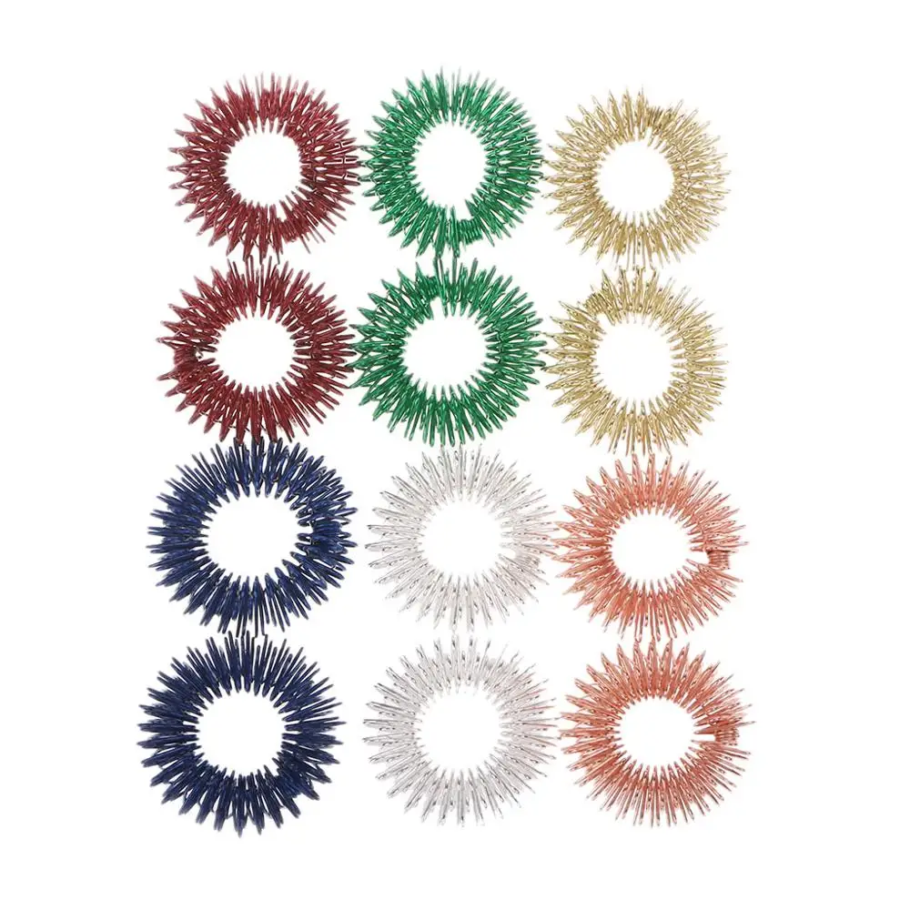 

12PCS Spiky Sensory Finger Acupressure Ring Fidget Toy For Kids Adults Silent Stress Relief Massager Helps With Focus ADHD Autis
