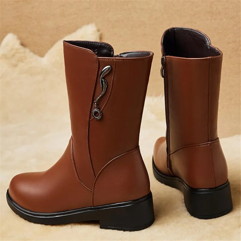brown inside cloth Новинка; модные женские ботинки; 3 внутри; ткань; плюш; Шерсть; сезон осень-зима; удобные элегантные теплые зимние ботинки; ботинки из натуральной кожи - Цвет: brown inside cloth