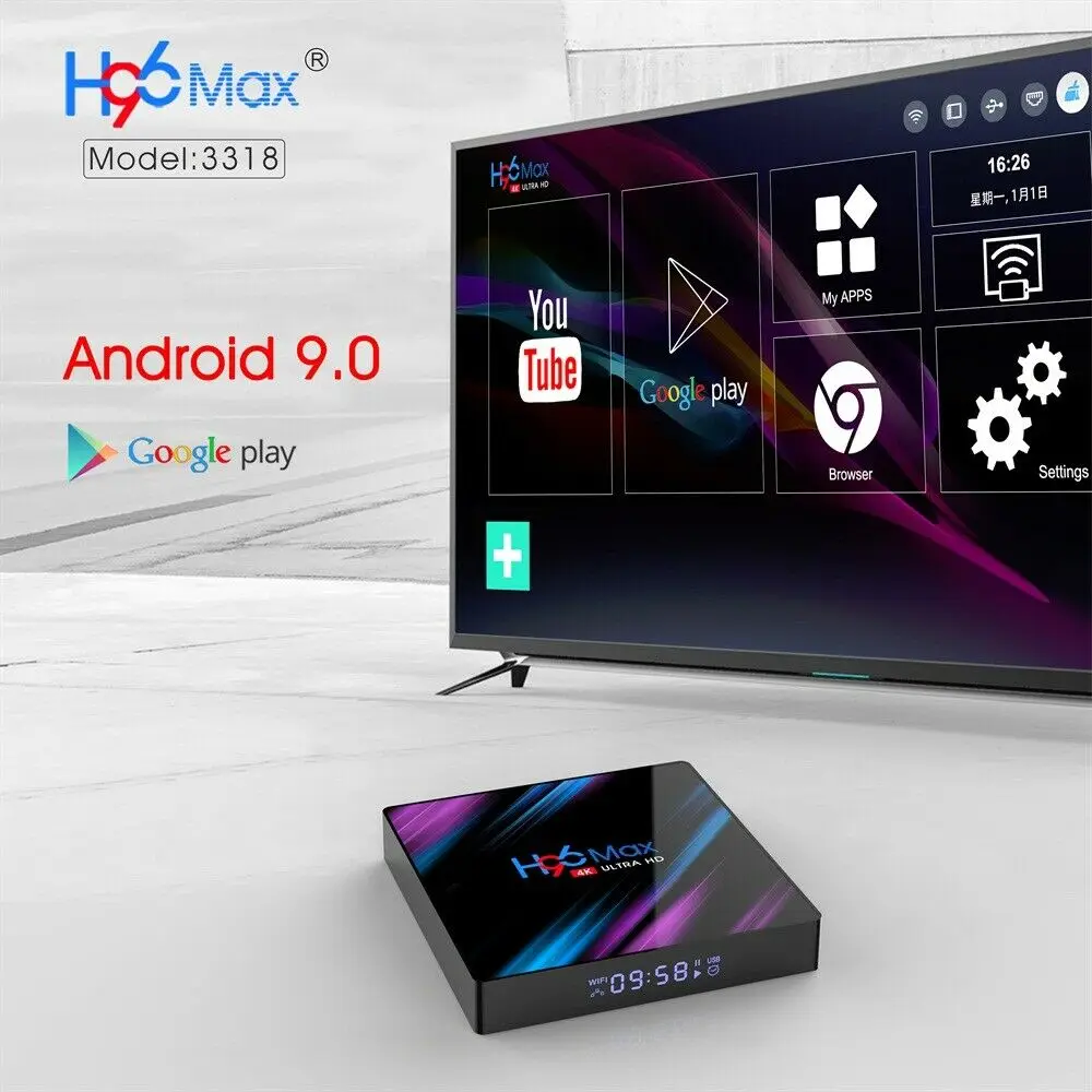 Великобритания ЕС AU США Plug Горячая H96 MAX RK3318 USB 3,0 Android 9,0 Четырехъядерный 4K HD Smart BT 4,0 Топ ТВ коробка