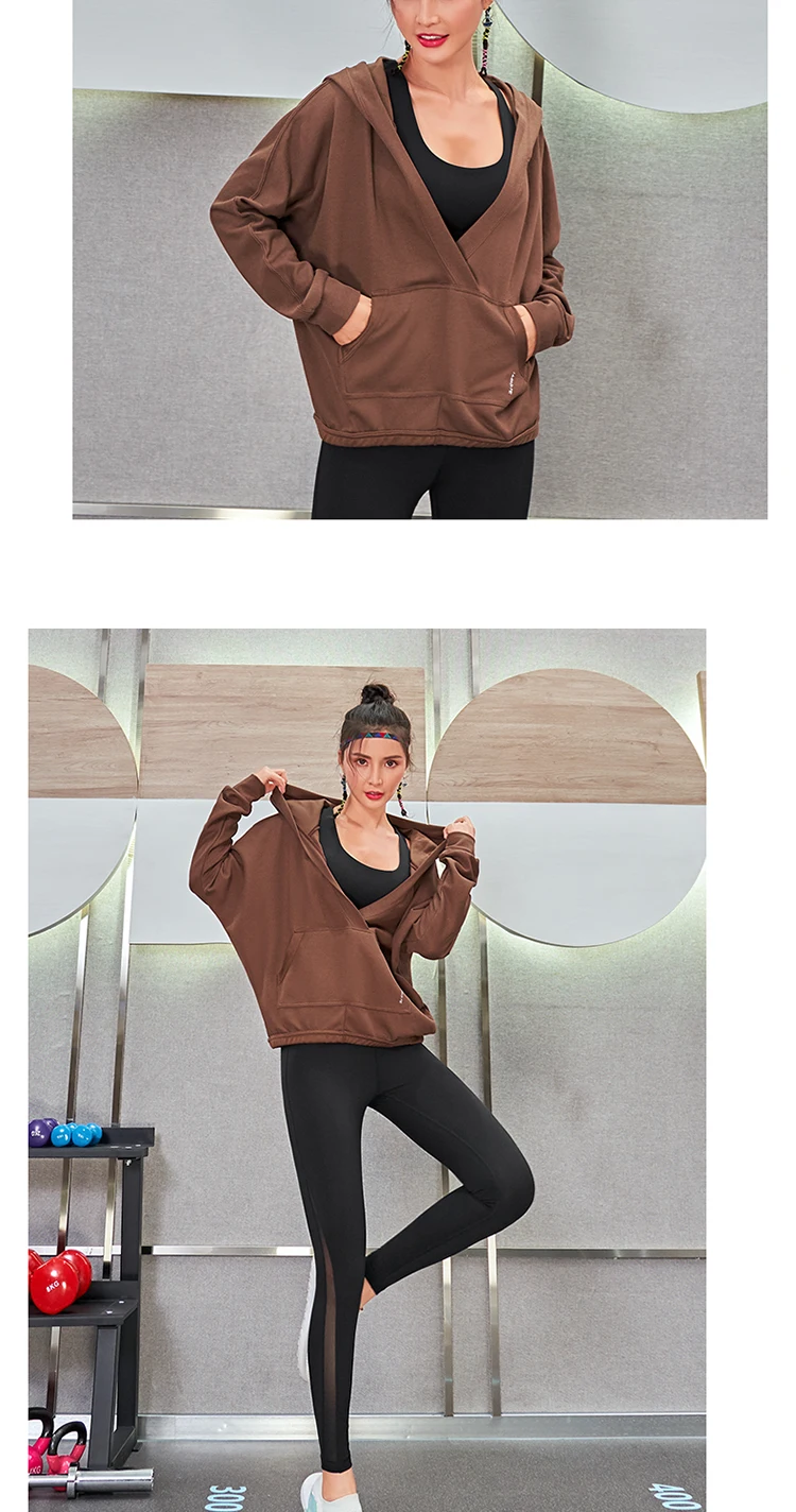 Женская спортивная куртка с карманом, свитер с капюшоном для тренировок, бега, танцев, йоги, топы с длинными рукавами, рубашки для фитнеса, спортзала, модные spo