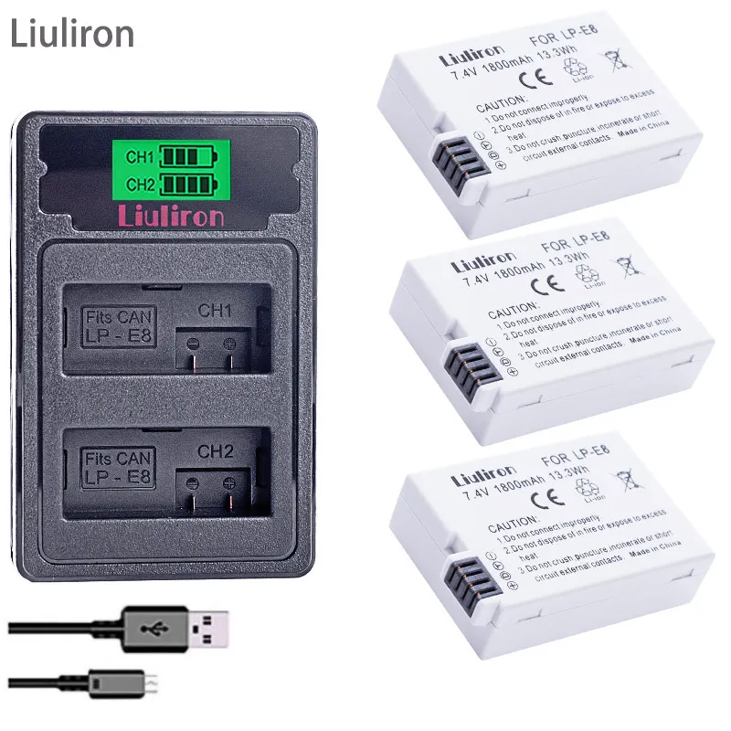 charger and 3battery Акумуляторная батарея LP-E8 LPE8 LP E8 Батарея+ ЖК-дисплей двойной Зарядное устройство для цифровой однообъективной зеркальной камеры Canon EOS 550D 600D 650D 700D X4 X5 X6i X7i T2i T3i Батарея - Цвет: charger and 3battery