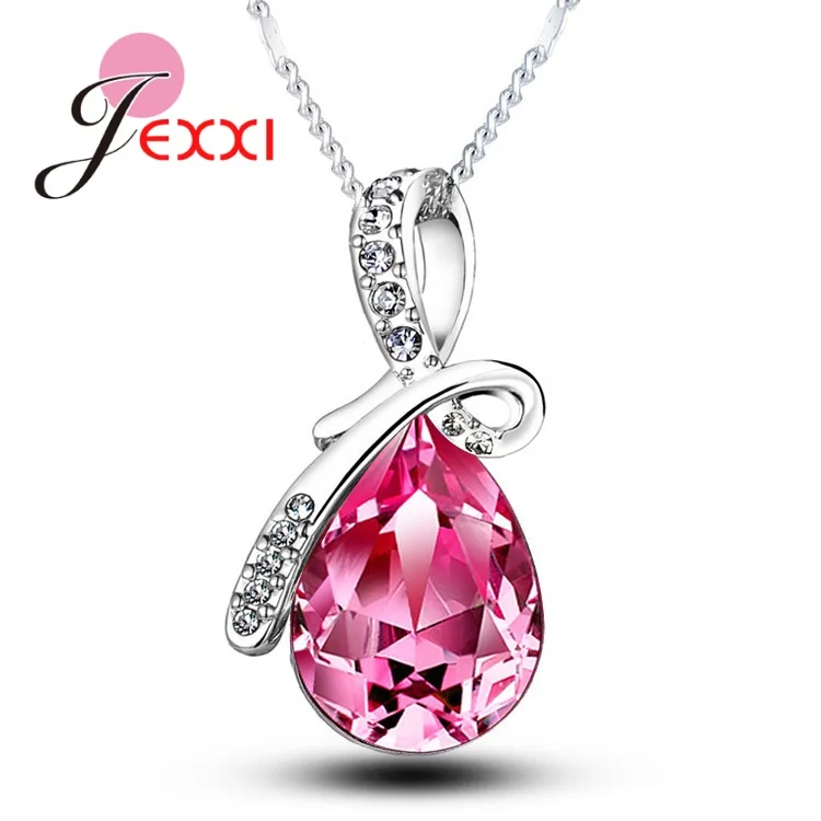 Pendant Necklace Silver Pendant 925 Sterling Silver Cubic Zirconia Waterdrop Multiple Color