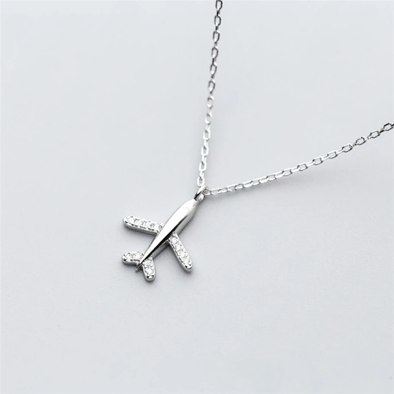 Sole Memory Sweet Cute Mini Plane Literary Silver Color Clavicle Chain Necklace For Women Fashion Jewelry Party Birthday Gift