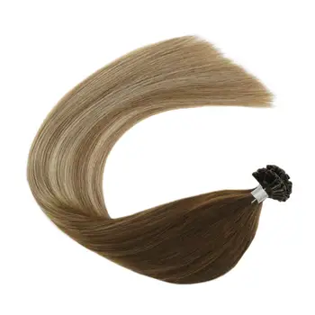 

Ugeat U Tip Hair Extensions 50 Strands Pre-Bonded Nail Tip Hair Extensioin 14-24" Balayage Color Hair Natural Soft Non-Remy Hair