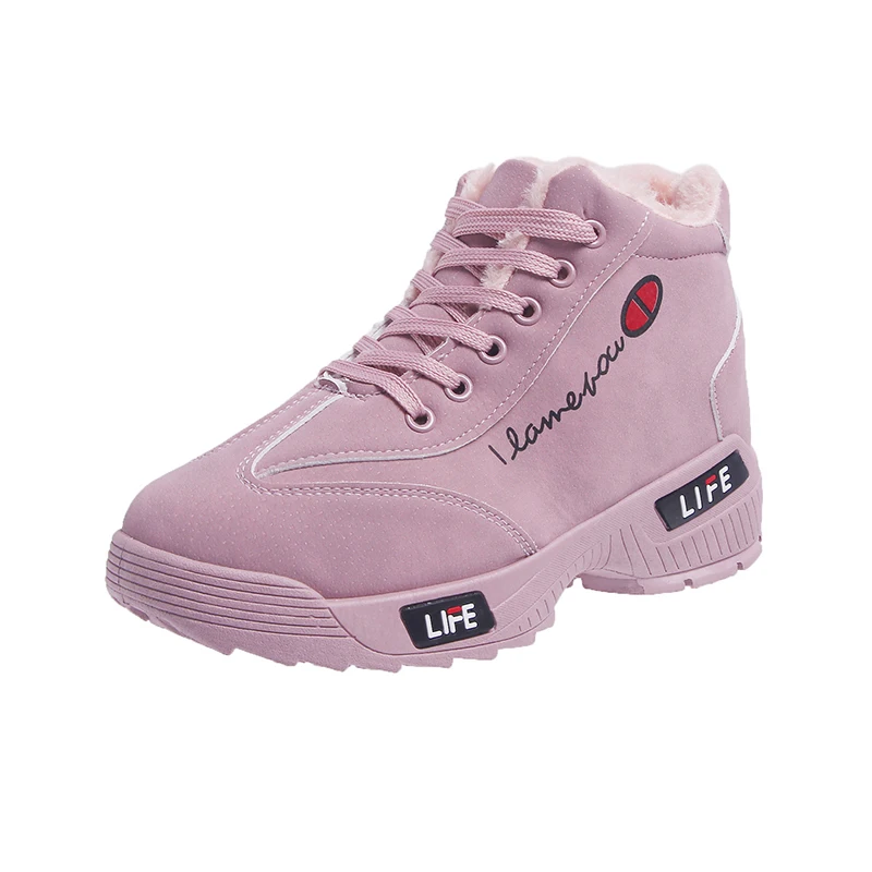 Обувь; женские ботильоны на плоской подошве; теплые мотоциклетные ботинки; женские замшевые зимние ботинки на резиновой подошве со шнуровкой; женские зимние ботинки; botas mujer - Цвет: Розовый
