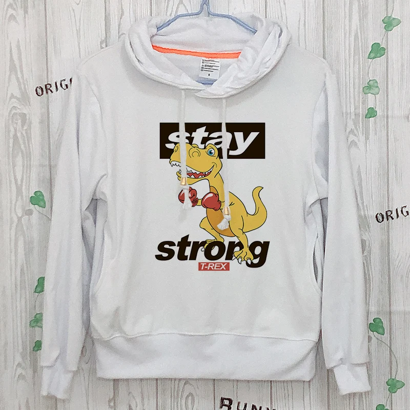 Зимние толстовки с капюшоном для женщин и мужчин harajuku Мультфильм t-rex Толстовка Женский пуловер с капюшоном пальто оставайтесь сильным графическая верхняя одежда
