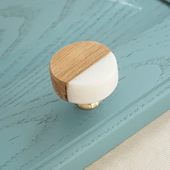 

Copper Dressing Table Pulls Wooden Drawer Knobs White Stone Kitchen Cabinet Knob Round Wardrobe Door Handle Modern Closet Knob