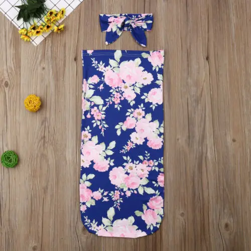 Dark Blue Комплект из 2 предметов для детской коляски, спальный мешок для новорожденных, детская одежда с принтом+ головной убор с бантом - Цвет: Dark Blue