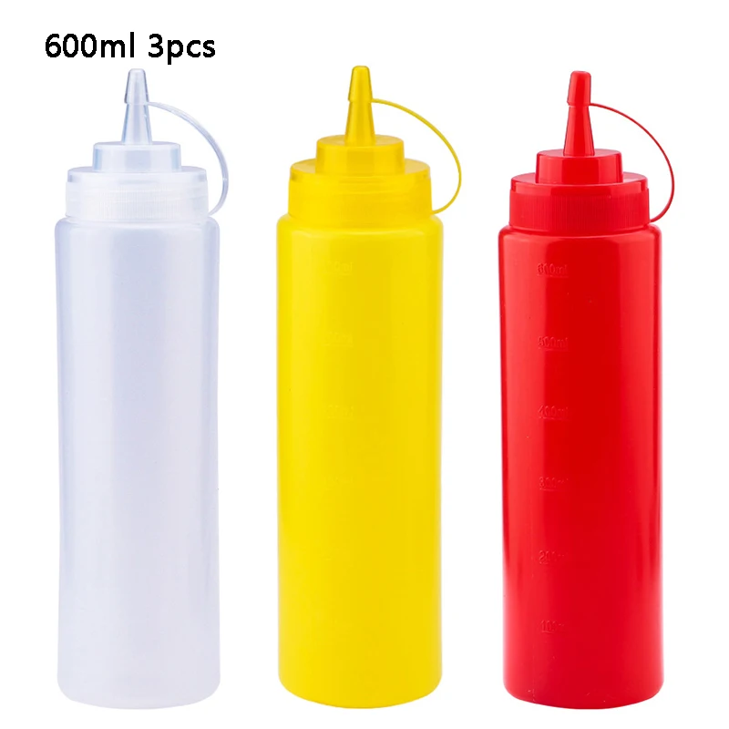600ml 3pcs 200 мл/360 мл/400 мл/600 мл бутылка для выдавливания жидкого шоколада с крышкой инструмент для украшения торта дозатор для выпечки хлеба - Цвет: 600ml 3pcs