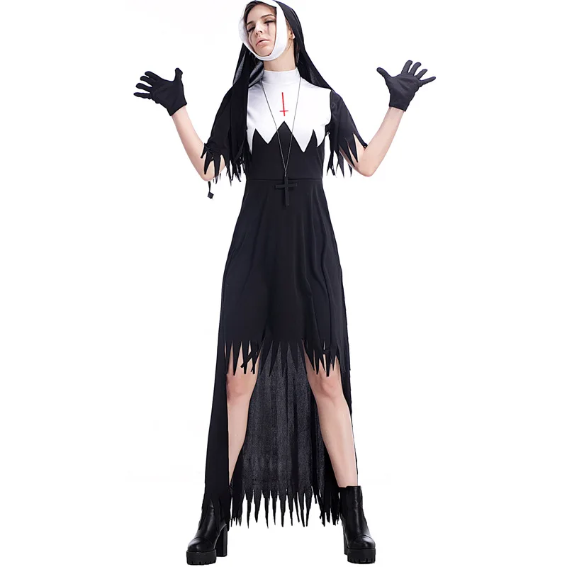 

Halloween Nun Cosplay Costume Women Black Vampire Fantasy Dress Terror Sister Party Disguise Female Fancy For Adults