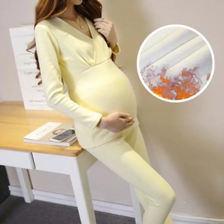 Yellow Модные пижамы для беременных; костюм для кормления; одежда для сна; сезон осень-зима; плотная одежда для беременных; теплое нижнее белье; одежда для сна; бархатная одежда - Цвет: Yellow