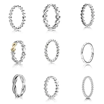 

Authentic 925 Sterling Silver Ring Charm Diy Gold Crystal Surround Heart Shape Finger Ring For Women Party Jewelry