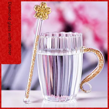 

Coffee Mugs With Handle stirrer Mugs Drinking Insulation Glass Tea Cup Creative Gift Drinkware Milk glass juice cup glass cups