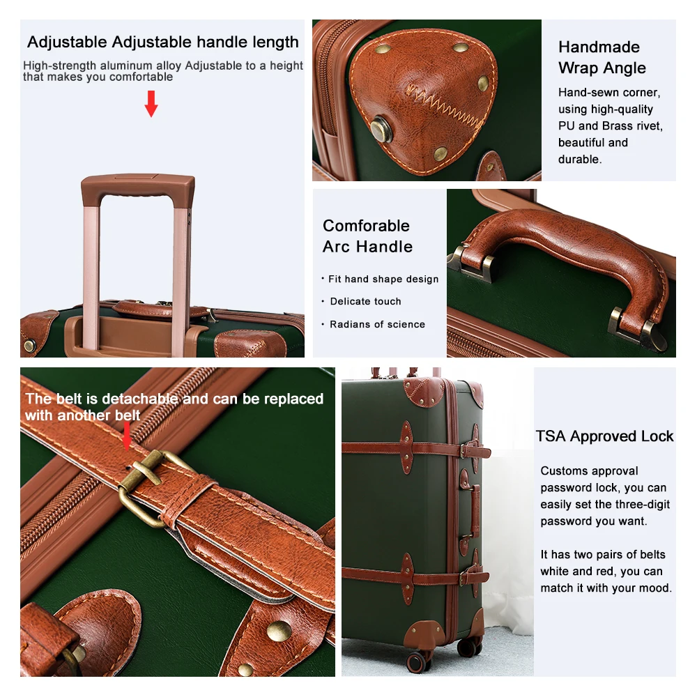 Винтажный багаж набор носить на милый чемодан с прокатки Спиннер колеса TSA багажный замок 3 шт. высокой емкости