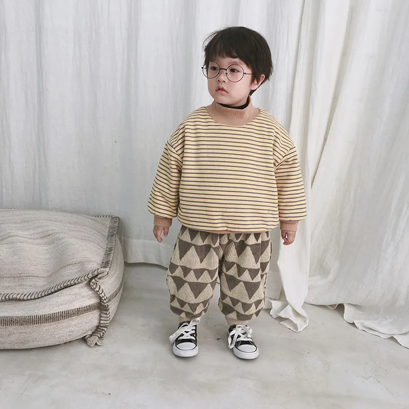 Children Winter Thick plus Velvet Corduroy Long Pants Men And Women Child Baby Korean-style Pure Cotton Loose-Fit Ankle Banded P