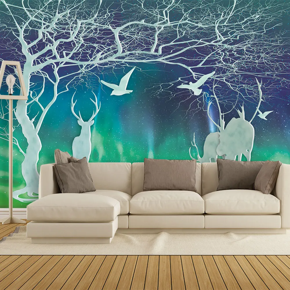

Decoration Textile wallpaper Modern dreamy aurora jade embossed elk branches living room wall