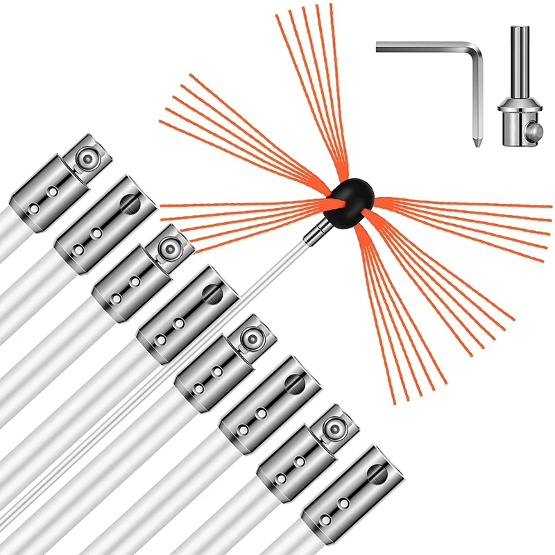 Chimney Cleaning Brush Tool Kit and 8 Flexible Rods Snap Locking 45 Degree Angle By Drill for Fireplace Flue Home | Инструменты