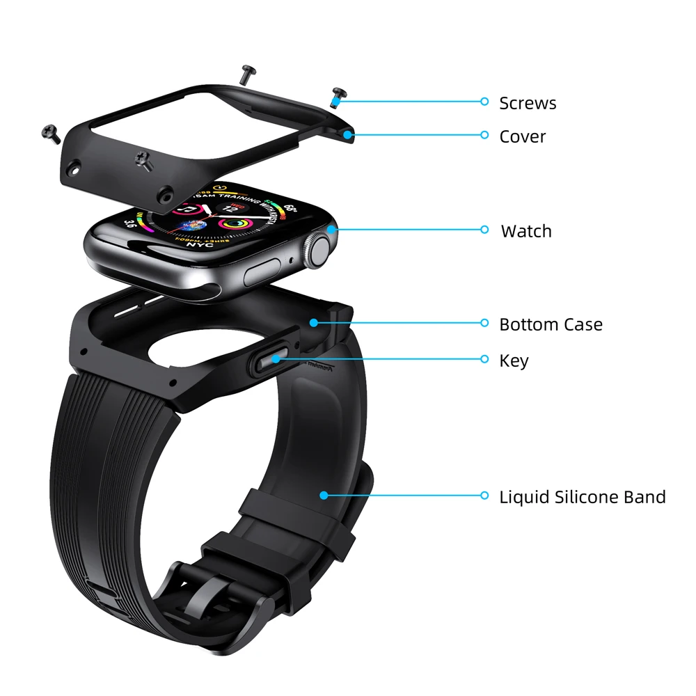 UEBN для Apple Watch 40 мм 44 мм ремешок и чехол аксессуары ремешок браслет для Apple watch серии 5 4 3 силиконовое покрытие для наручных часов