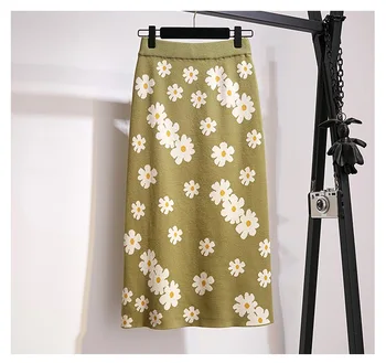 

2020 Autumn & Winter New Arrival Small Flower Printed Knit Skirt High Waist Vintage Skirt Mid Length Section Skirt Free Shipping