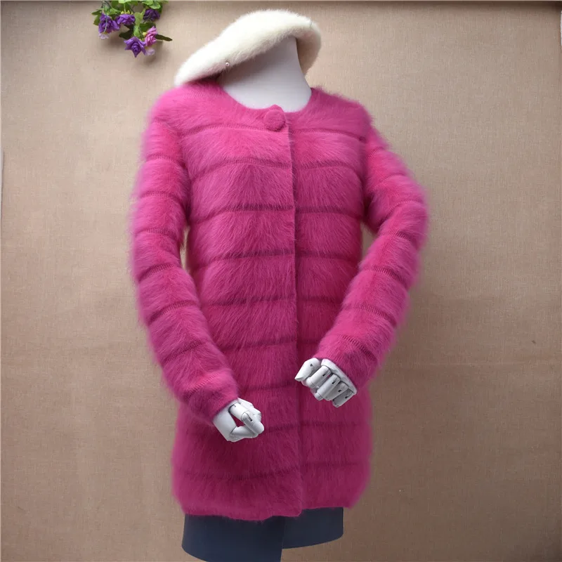 Body75cm chest90cm Элегантные женские кардиганы средней длины из кроличьего меха, пальто с длинным рукавом, рождественское Норковое Пальто cahsmere, тонкое пальто с круглым вырезом ручной вязки - Цвет: Body75cm chest90cm