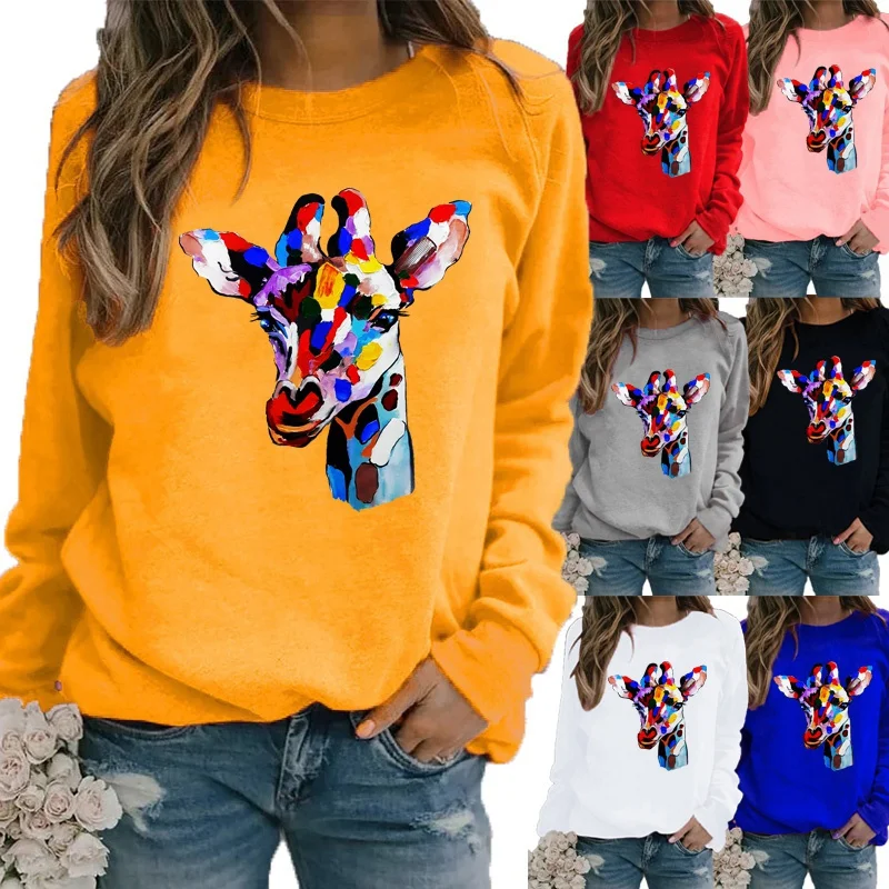 

Winter New Fashion Women Clothing Printed Casual Sweatshirt Long Sleeve Tops T-shirt Ladies Round Neck Pullover Blouse