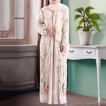 

Dubai Abaya Floral Embroidery Muslim Abayas Women Long Islamic Dress Elegant Plus Size 2XL Lace Up Party Robe Islam Clothing