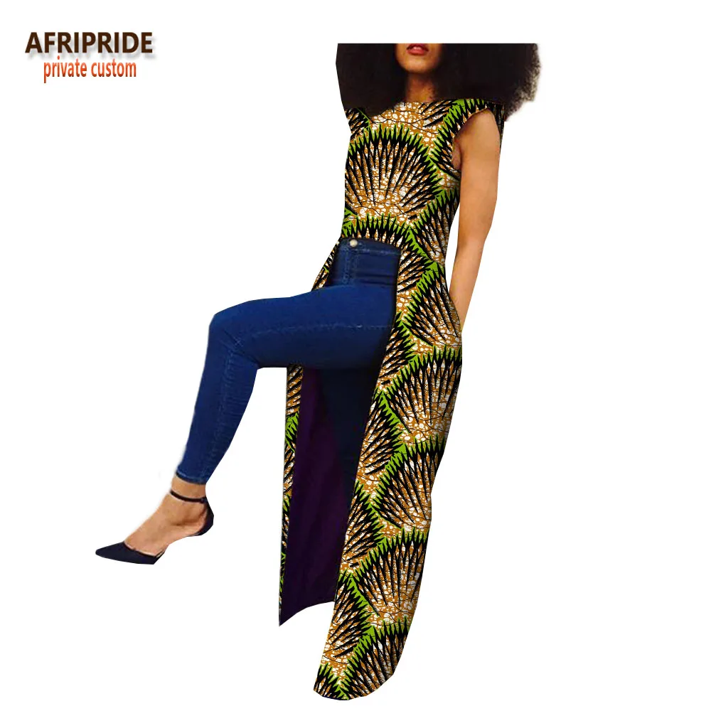 Африканская одежда для женщин AFRIPRIDE индивидуальное длинное пальто без рукавов длиной до щиколотки из чистого воскового хлопка размера плюс A722411 - Цвет: 301J