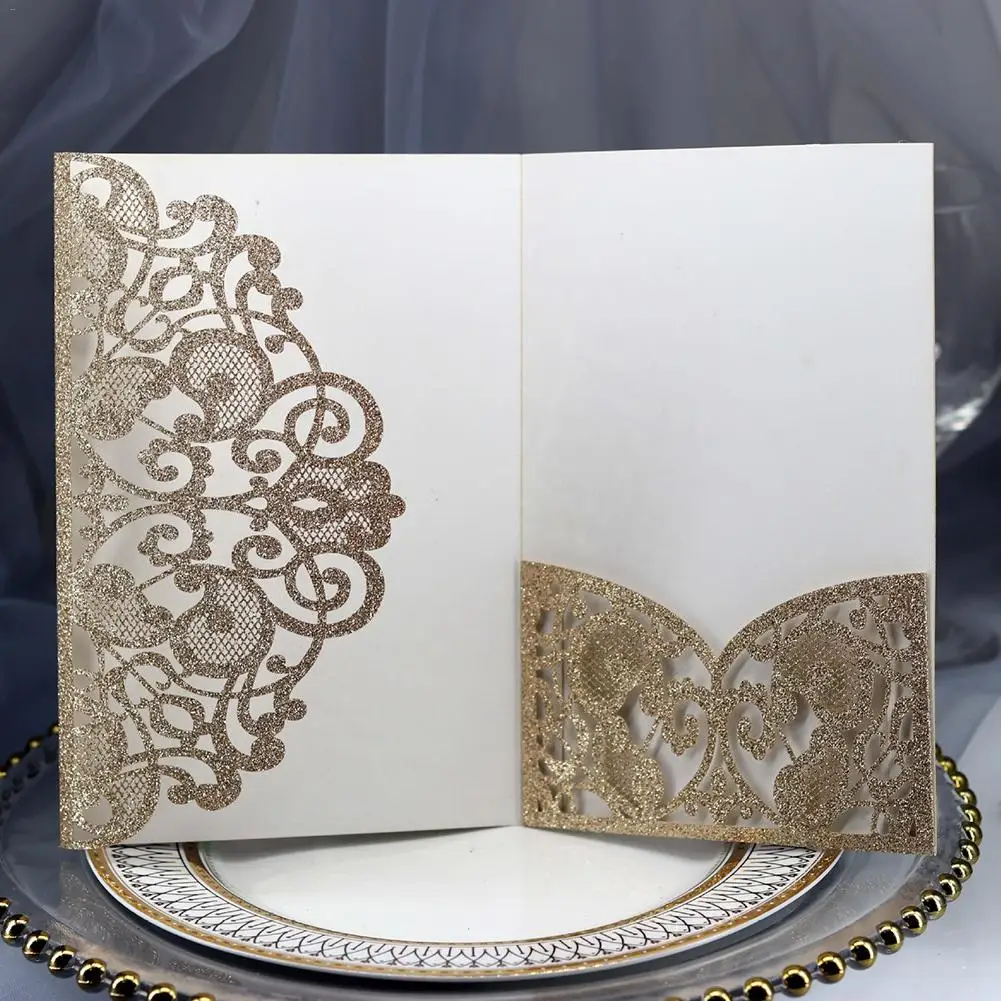  10PCS European Style Glitter Invitations Laser Cut Wedding Invitations Cards Festive Greeting Cards - 4.00003E+12