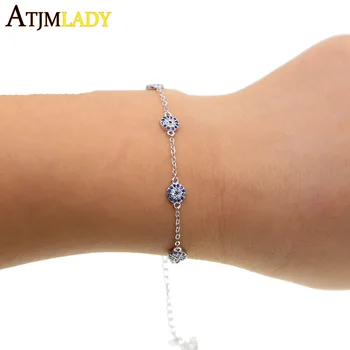 

Real Charm Charm Bracelets Round Bracelets Women Link Chain Classic New 925 Sterling Micro Pave Bling 5 Eye Evil Bracelet