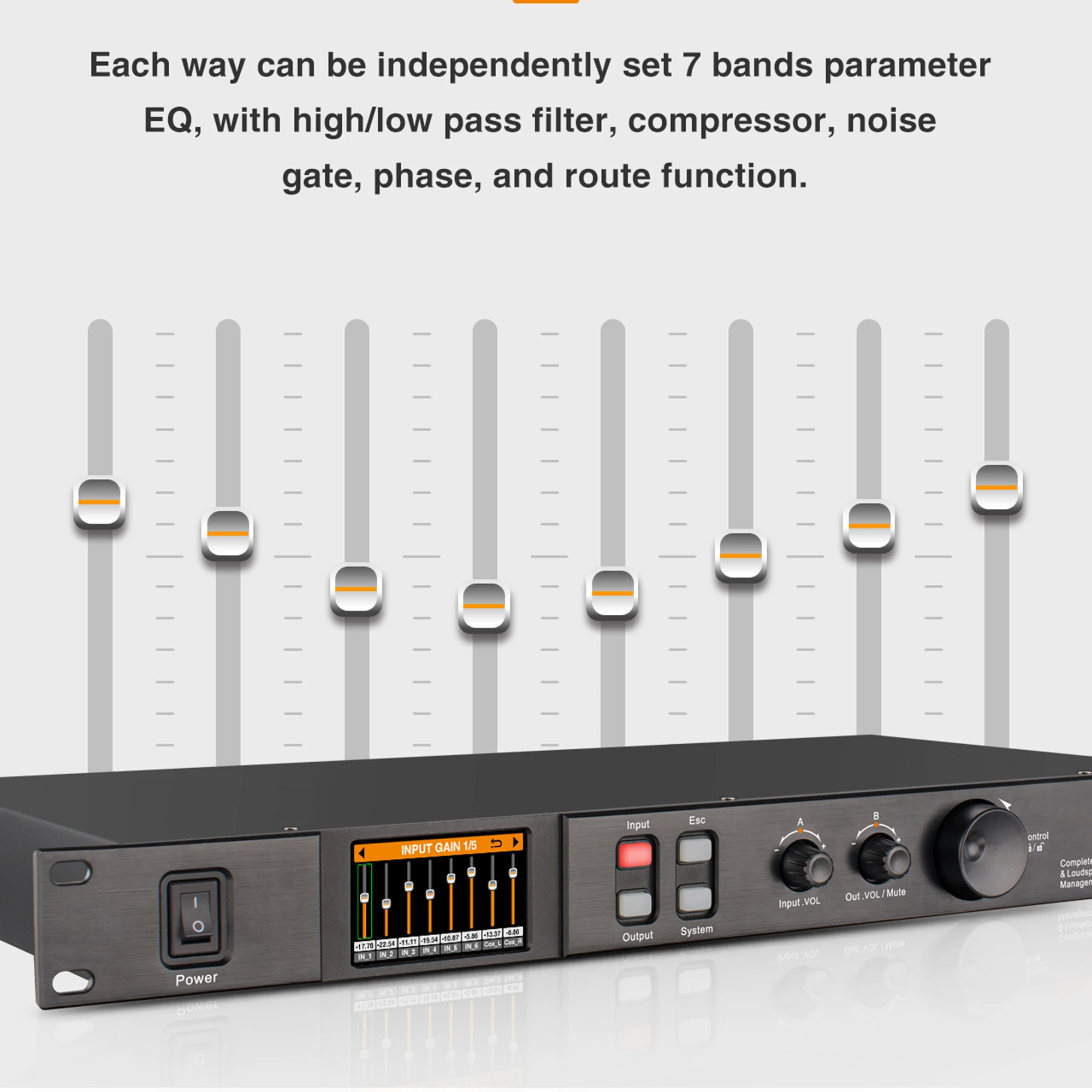 Processador de Áudio 8 em 8out Usb sem Ruído Paulkitson Processador Digital Profissional 32bit Dsp 7 Banda eq Equalizador wi fi A808 - Image 4