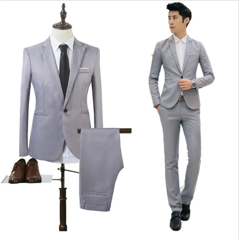 gray Низкая цена, высокое качество Мужская мода Slim Fit Для Мужчин's Бизнес Повседневное дружки комплект из двух предметов - Цвет: gray