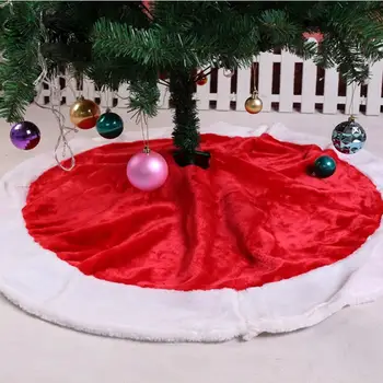 

122CM Oversize Christmas Tree Skirt Festival Red Ribbons Plush Decor Tree Skirt Traditional For Christmas Festival Decoration