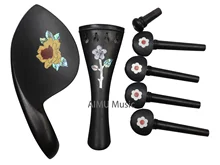 

1 set of Ebony wood Violin parts 4/4 size Old Model Fiddle Accessories Pegs Chin rest Tail piece Endpin inlay flower