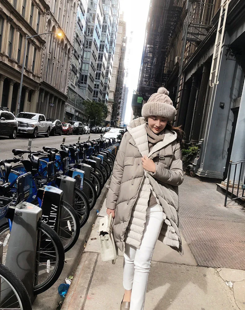 new style winter down jacket over knee medium and long style loose women coat white fox wool collar fashion lady clothes