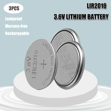 3 pçs 3.6v lir lir 2016 bateria de lítio recarregável para controle remoto relógio computador placa-mãe botão célula cr2016