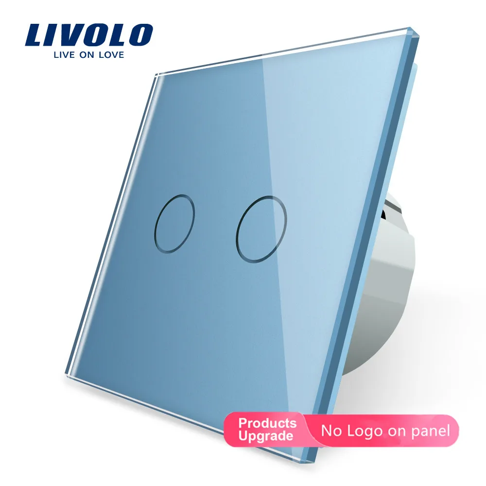 Blue-No logo Livolo 2 банды 1 способ настенный светильник сенсорный выключатель, настенный домашний выключатель, панель с кристаллами, стандарт ЕС, 220-250 В - Цвет: Blue-No logo