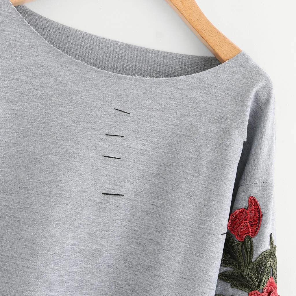 Женские толстовки ropa mujer с круглым вырезом и длинным рукавом, с вырезами, с цветочной аппликацией в виде розы, Длинная женская толстовка bluza damsk moletom feminino
