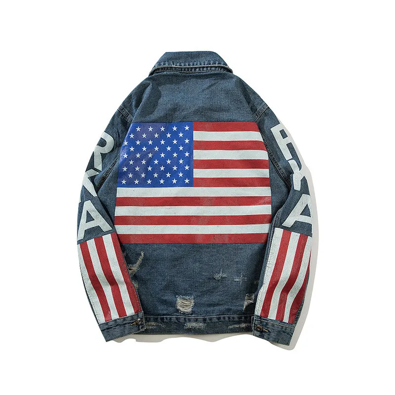KIMSERE Мужская Мода Марка NEW fashion Hi Street печатных рваные джинсовые куртки Уличная разрушенная деним джинсовая куртка Верхняя одежда для мужчин S-XXL