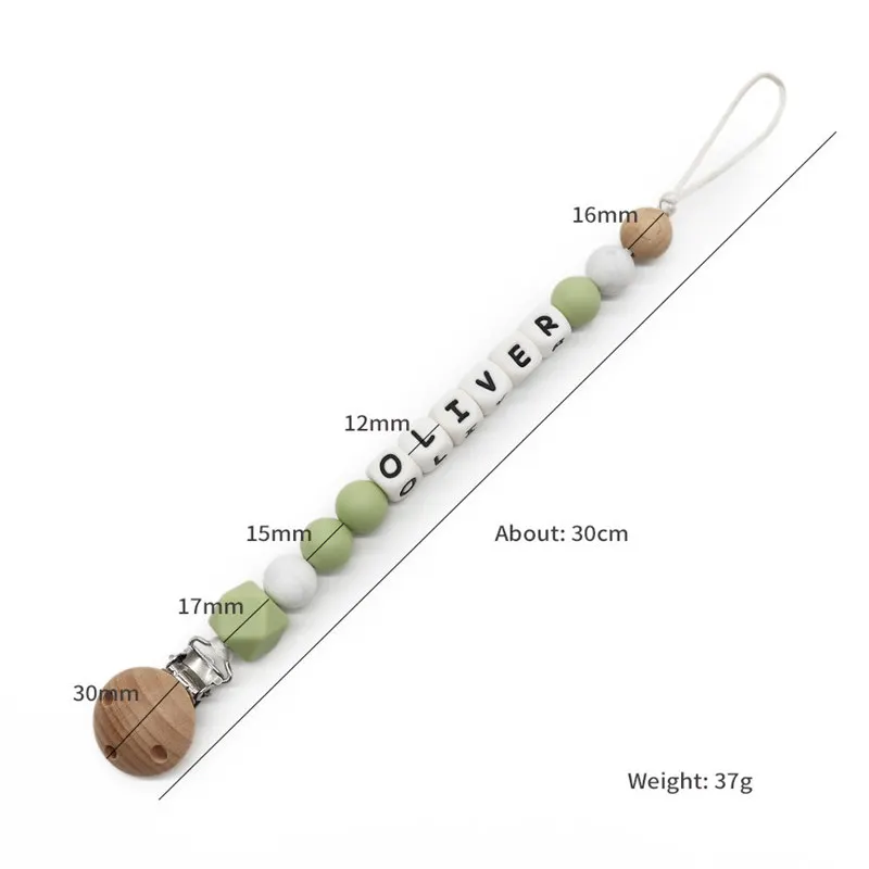 Mittsboy Personalized Name Handmade Pacifier Clips Holder Chain Silicone Letter Pacifier Chains Teether Teething Chain Gift
